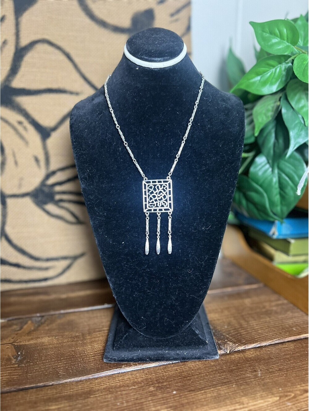 Vintage Monet Silver Drop Pendant Necklace